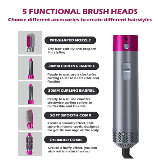 5 in 1 Hot Air Brush Hair Dryer & Volumizer